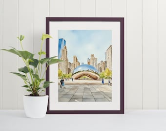 Impressão artística em aquarela de Chicago - Illinois, arte de viagem, impressões artísticas, arte de parede com o horizonte de Chicago, pôster em aquarela, pôsteres de belas artes em aquarela