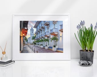 Impressão artística em aquarela do Casco Viejo - Cidade Velha do Panamá, arte de viagem, arte de parede, América Central, pôster do Panamá, arte para amantes de viagens