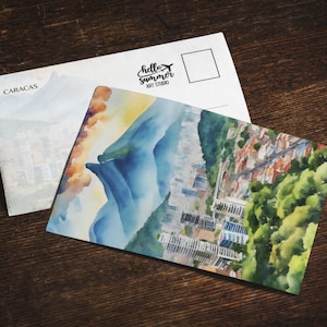 Carte postale aquarelle de Caracas, jeu de cartes de voeux 5 x 7, art numérique, aquarelle, oeuvre d'art de voyage, cadeaux du Venezuela, souvenir du Venezuela