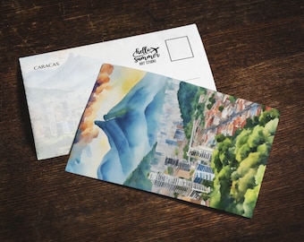 Caracas Watercolor Postcard, 5 x 7 stationery, watercolor painting, travel artwork, Venezuela Gifts, Venezuela Souvenir, South America