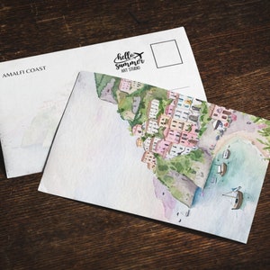 Amalfiküste Aquarell Postkarte, 5 x 7 Grußkarten, Italien, Positano, Neapel, Sorrento, Europa, Travel Art, Andenken, Geschenk