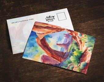 Arches National Park Watercolor Postcard, 5 x 7 stationery, National Park Gifts, Utah Souvenir, South West, Watercolor Art, Desert Art Print