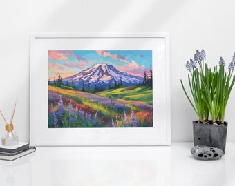 Mount Rainier Watercolor Art Print - National Park Gifts, Washington Wall Art, National Park Poster, Mountain Watercolor, Nature, Colorful