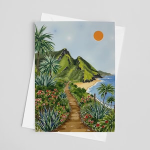 Tarjetas de felicitación con acuarela de Kauai, juego de tarjetas de felicitación de 5 x 7, papelería de Hawái, costa de Nepal, tarjeta de notas, tropical, recuerdo de Hawái, playa