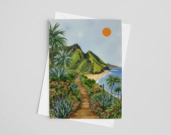 Kauai Watercolor Greeting Cards, 5 x 7 greeting card set, Hawaii Stationery, Nepali Coast, Note Card, Tropical, Hawaii Souvenir, Beach