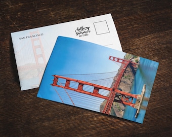 San Francisco Watercolor Postcard, 5 x 7 stationery, Golden Gate Bridge, California, watercolor travel artwork, Northern California