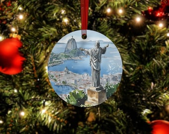 リオのクリスマスオーナメント - コルコバードのキリスト像、ブラジルのお土産、リオデジャネイロのツリーオーナメント、結婚式のオーナメント、婚約ギフト、旅行ギフト