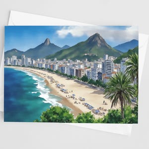 Copacabana Beach Watercolor Greeting Cards - 5 x 7 greeting card set, Brazil Greeting Card Set, Rio de Janeiro, Stationery, Blank Cards