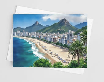 Copacabana Beach Watercolor Greeting Cards - 5 x 7 greeting card set, Brazil Greeting Card Set, Rio de Janeiro, Stationery, Blank Cards