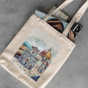 Duoma Kathedrale Florenz Aquarell Canvas Tote - Bibliothekstasche, wiederverwendbare Einkaufstasche, Baumwolltasche, Reise-Strandtasche, Kunst aus Europa