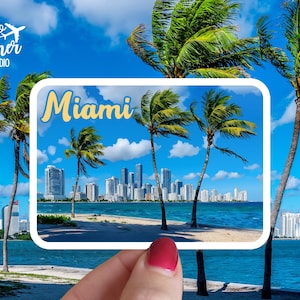 Miami Aquarell Aufkleber - Reiseaufkleber, Miami Skyline, Miami South Beach, Florida, Miami Magnet, Auto Aufkleber, Miami Souvenir, Miami Geschenk