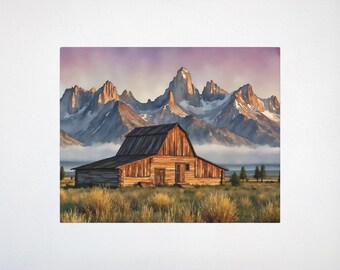 Grand Teton National Park Watercolor Art Canvas - Wyoming, National Park Gifts, Nature Art, Jackson Hole, Wall Art, Mountains, Moulton Barn