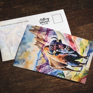 Cartão postal em aquarela do Parque Nacional de Badlands, conjunto de cartões comemorativos 5 x 7, arte digital, presentes para parques nacionais, bisão, Dakota do Sul, Black Hills