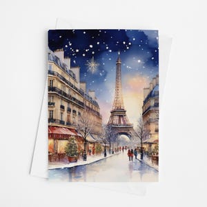 Cartões de Natal em Paris, conjunto de cartões de 5 x 7, arte digital, Torre Eiffel, feriado, pacote de Natal, cartões de inverno, França