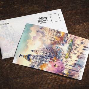 Madrid Watercolor Postcard, 5 x 7 greeting card set, digital art, watercolor painting, travel artwork, Spain Postcards, Europe Digital Art