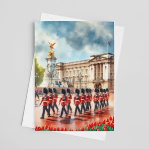 Cartões de felicitações do Palácio de Buckingham em Londres, conjunto de cartões de felicitações 5 x 7, arte digital, pintura da Inglaterra, arte de viagem, papelaria da Europa