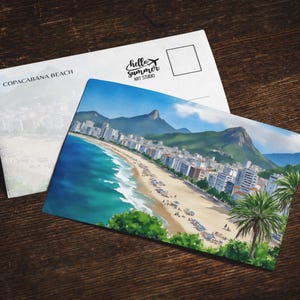 Cartão postal aquarela da praia de Copacabana, 5 x 7, Rio, Brasil, Rio de Janeiro, Conjunto de cartões postais, Cartões postais, Presentes de viagem, Carnaval, América do Sul