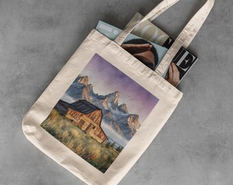 Grand Teton Canvas Tote - National Park Geschenke, Wyoming, Berge, wiederverwendbare Einkaufstasche, Reisegeschenke, Einkaufstaschen, Jackson, Aquarell