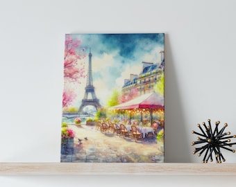 Paris Watercolor Art Canvas - Paris Wall Art, Cityscape Painting, Parisan Art Canvas, Fine Art Canvas, 11 x 14 Wall Art, Eiffel Tower