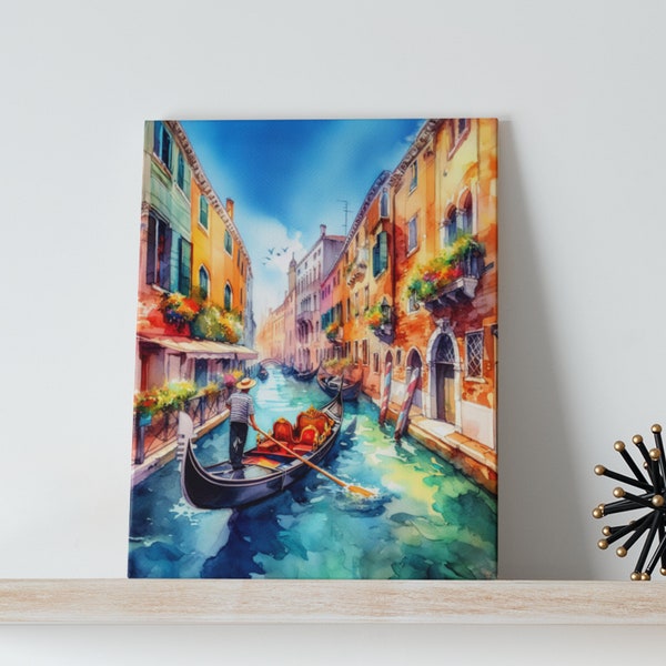 Venice Canals Watercolor Art Canvas -  Italy, Travel Art, Art Print Canvas, Europe City Paintings, Italy Canvas, Italy Watercolor