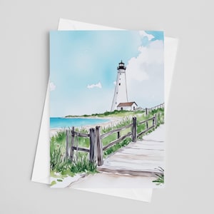 Cartes de voeux aquarelles Cape Cod, jeu de cartes de voeux 5 x 7, ATL, Massachusetts, Nouvelle-Angleterre, papeterie de mariage, cartes vierges, littoral