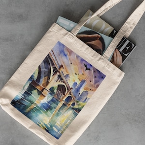Congress Avenue Bridge Canvas Tote - Library Bag, Reusable Grocery Bag, Cotton Tote Bag, Travel Beach Bag, Austin Gifts, Texas Tote Bag