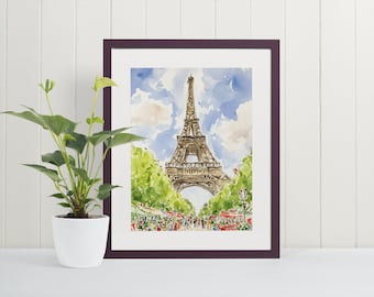 Eiffelturm Aquarell Kunstdruck - Paris Wandkunst, Stadtansicht Malerei, Paris Kunstdrucke, Fine Art Poster, Impressionist, Poster Print