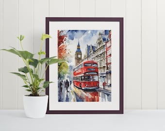 London Aquarell Art Print - London Wall Dekor, Wandkunst, Reisekunst, Kunstdrucke, Europa City Gemälde, England Kunstwerk, Poster, Souvenir