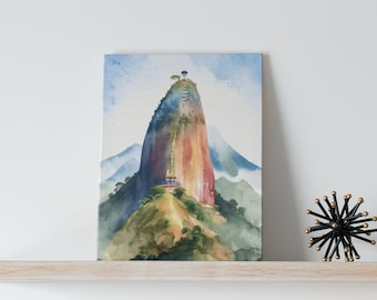 Rock of Guatape Watercolor Art Canvas - Colombia, Travel Art, Medellin Art Prints, South America Poster, Colombia Gifts, Wall Art, El Penon