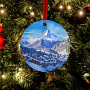 Swiss Alps Christmas Ornament - Switzerland, Matterhorn, Zermatt, Custom Ornament, Europe Tree Ornament, Wedding Ornament, Engagement Gift