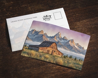 Grand Teton Watercolor Postcard, 5 x 7 stationery, watercolor painting, national park postcard, national park gifts, Wyoming, Jackson Hole