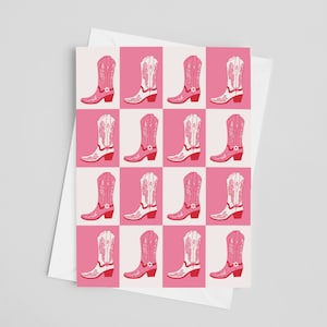 Cowgirl Boots Grußkarten, 5 x 7 Grußkarten, Dankeskarten, westliche Kunst, rosa Karten, Geburtstagskarten, niedliches Briefpapier, Notizkarten