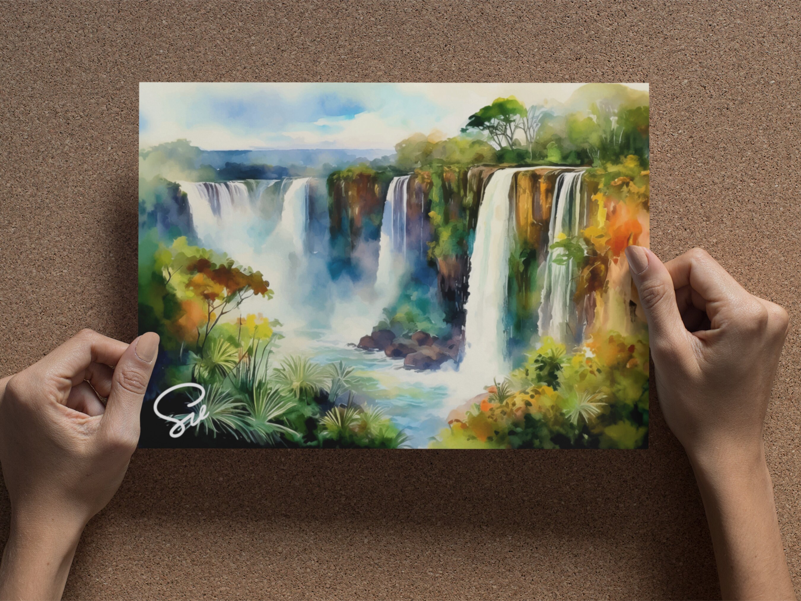 イグアスの滝の水彩画（デジタルアート）アルゼンチン、南アメリカの