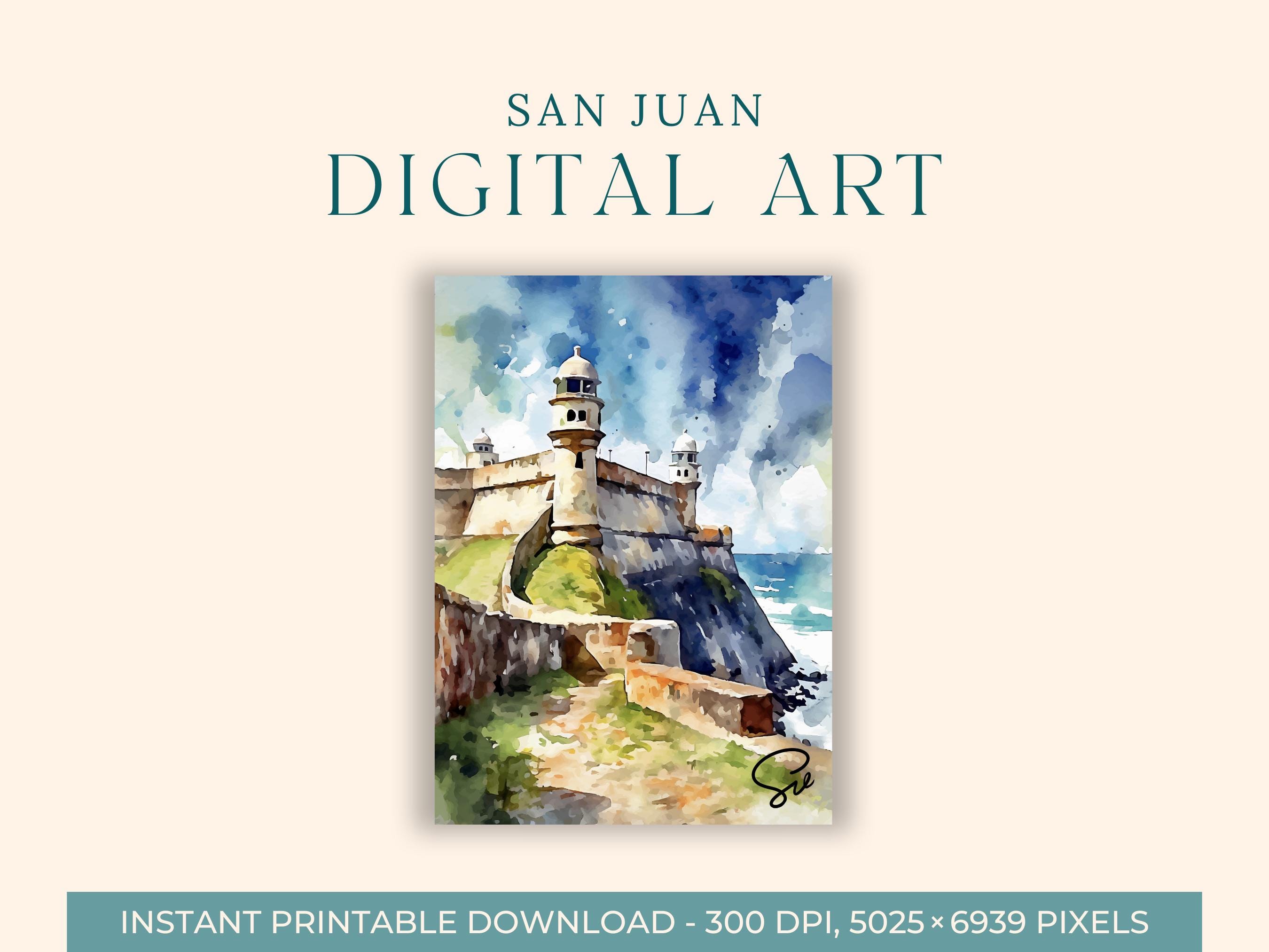 Castillo San Felipe del Morro Watercolor Painting (DIGITAL ART) San Juan, Puerto Rico, Travel Art, Printable Wall Art, PR, San Juan Art