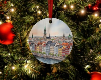 Copenhagen Christmas Ornament - Denmark, Copenhagen Ornament, Custom Tree Ornament, Wedding Ornament, Engagement Gift, Travel Ornament Gifts