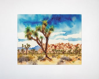 Joshua Tree Watercolor Art Canvas - Joshua Tree National Park, National Park Gifts, California Wall Art, Nature Art, Art Print Canvas