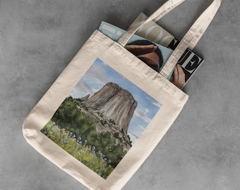Devils Tower National Monument Canvas Tote - National Park Gifts, Reusable Grocery Bag, Travel Gifts, Wyoming, National Park Gifts, Hiking