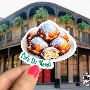 Sticker Cafe Du Monde - La Nouvelle-Orléans, Beignet, Sticker aquarelle, Sticker de voyage, Mardi Gras, Illustration numérique, Sticker pour ordinateur portable