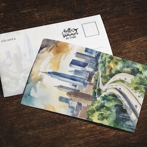 Atlanta Aquarell Postkarte, 5 x 7 Grußkarten, ATL, digitale Kunst, Aquarellmalerei, Reisekunst, Geschenk für Atlanta, Atlanta Souvenir