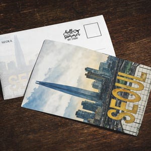 Cartão postal em aquarela de Seul, conjunto de cartões comemorativos 5 x 7, lembrança da Coreia, arte de viagem com impressões em aquarela de cidades, mochila asiática, mini impressão