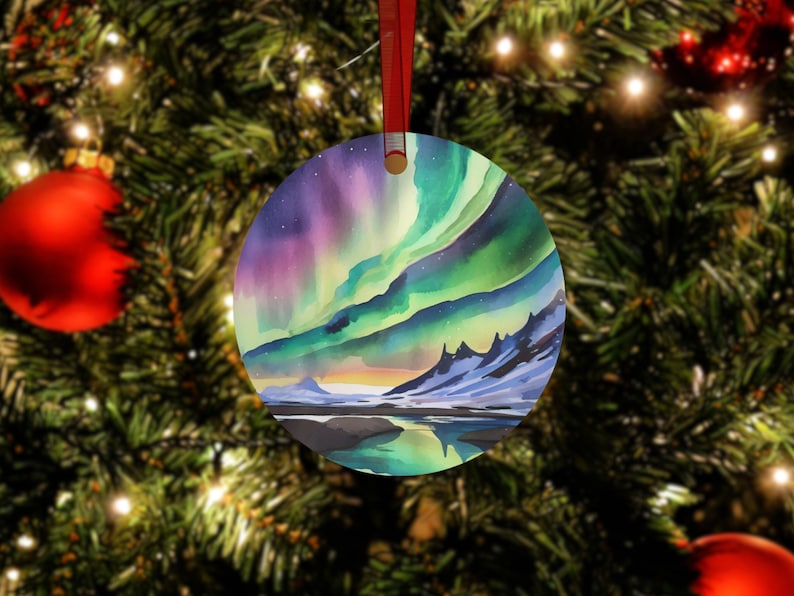 Northern Lights Christmas Ornament Iceland, Reykjavik, Alaska, Tree Northern Lights Christmas Trees