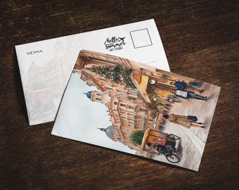 Carte postale aquarelle Vienne Autriche, lot de cartes de voeux 5 x 7, art numérique, oeuvre d'art de voyage, carte postale Europe, aquarelle de Vienne, souvenir