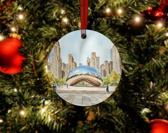 Chicago Watercolor Christmas Ornament - the Bean, Illinois, Chicago Ornament, wedding gift, custom ornament, engagement gift, souvenir