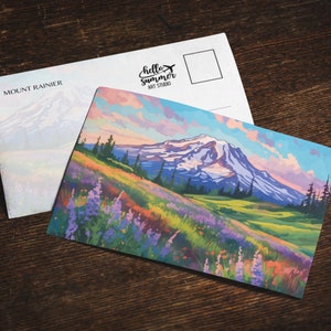 Postal de acuarela del Monte Rainier, juego de tarjetas de felicitación de 5 x 7, regalos del Parque Nacional, Washington, recuerdo del Parque Nacional, Juegos Olímpicos, Montaña