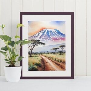 Mount Kilimanjaro Watercolor Art Print - Travel Wall Art, Tanzania, African Wall Art, Nature Poster, Safari, Africa, Landscape Painting
