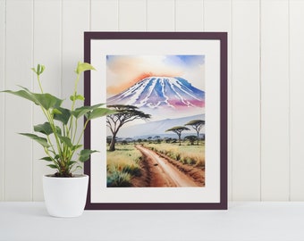 Mount Kilimanjaro Watercolor Art Print - Travel Wall Art, Tanzania, African Wall Art, Nature Poster, Safari, Africa, Landscape Painting