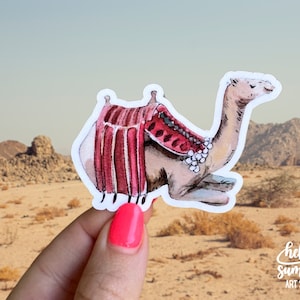 Sticker chameau - Maroc, Egypte, désert du Sahara, Sticker voyage, Sticker Afrique du Nord, Sticker backpacker, Art de voyage aquarelle, Moyen-Orient