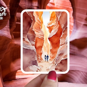 Antelope Canyon sticker - Utah, Arizona, Nationaal Park geschenken, Red Rock Canyon aquarel, reisdagboek, automagneet, planner, vinyl sticker