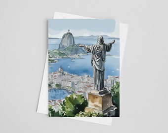 Rio Watercolor Greeting Cards - 5 x 7 greeting card set, Brazil Greeting Card Set, Rio de Janeiro Watercolor Art, Stationery, Blank Cards