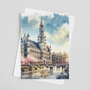 Brussels Watercolor Greeting Cards, 5 x 7 greeting card set, digital art, Belgium painting, travel artwork, Europe Stationery